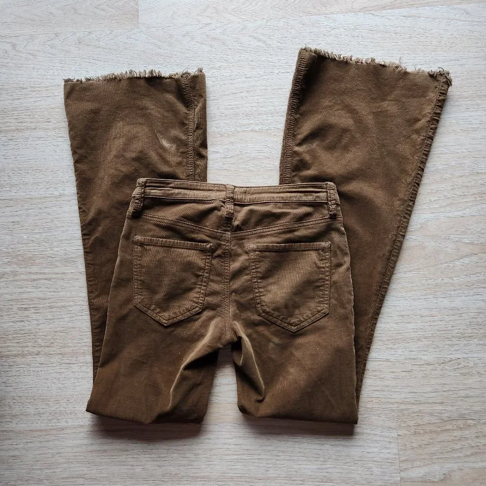 We The Free Corduroy Flare Pants Raw Hem 5-Pocket Stretch Zip Brown - Picture 4 of 10